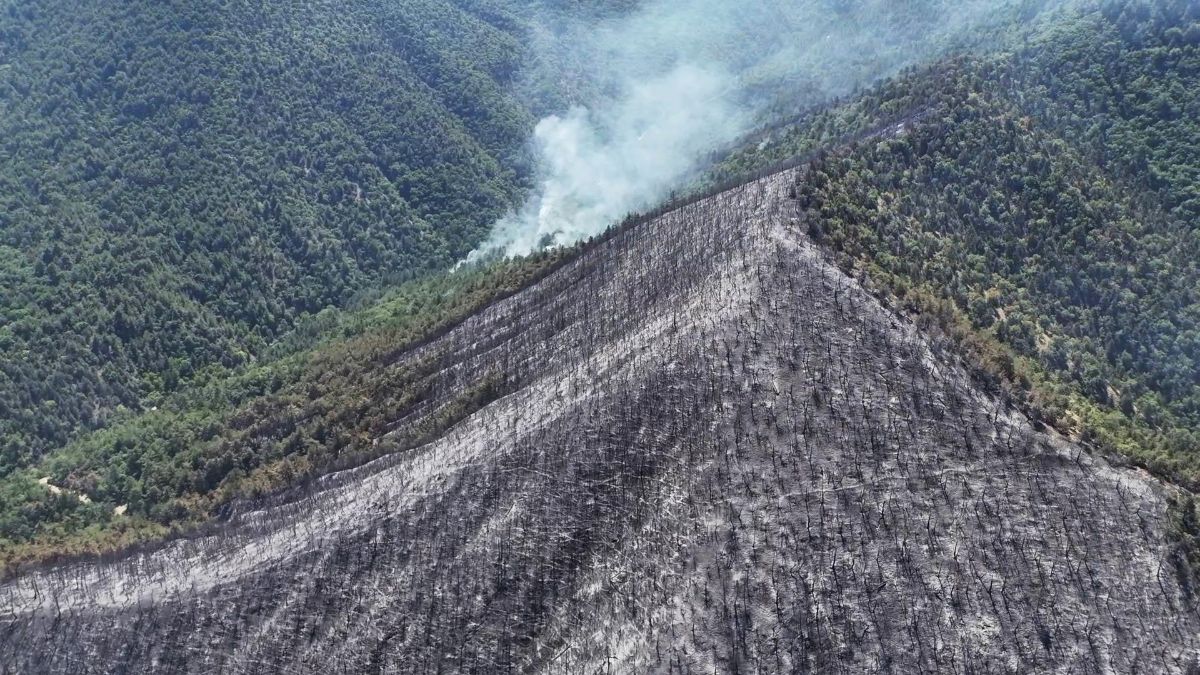 Karabük'teki orman yangını sonrası oluşan hasar havadan görüntülendi
