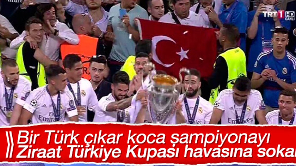 Şampiyonlar Ligi kupa töreninde Türk bayrağına müdahale