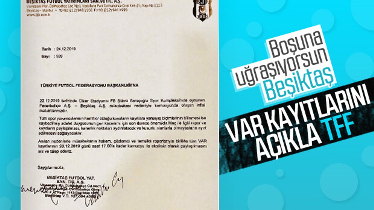 Beşiktaş'tan TFF'ye VAR başvurusu