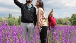 Sivas'ta açan mor çiçekleri görenler fotoğraf için koştu