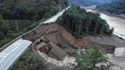 Giresun'daki selde çöken menfez havadan görüntülendi