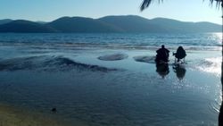Akyaka'da deniz çekildi