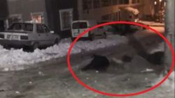 Kocaeli'de karda poşetle kayan genç, direğe çarptı