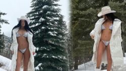 Kourtney Kardashian'dan karlar üzerinde bikinili poz