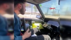 Antalya'da direksiyonu yerinden çıkartıp araba sürdü