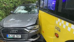 Sarıyer’de İETT otobüsü önce 2 otomobile sonra bariyerlere çarptı