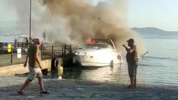 Bursa'da limana bağlı tekne, alev alev yandı