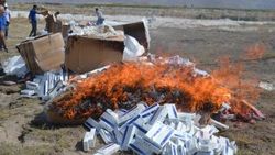 Aksaray'da imha edilen kaçak sigaralar