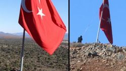 Köylüler sınırın sıfır noktasına dev Türk bayrağı astılar
