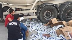 Beton mikserinde 140 bin paket sigara ele geçti