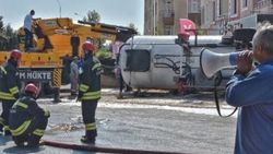 5 ton sıvılaştırılmış gaz yüklü tanker devrildi