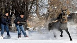 Kars'ta atlı kayaklarla kayak keyfi