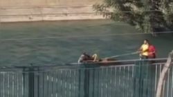 Sulama kanalında at arabası süren Adanalılar