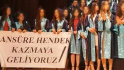 Mezuniyette açılan hendek pankartına Türk bayraklı yanıt