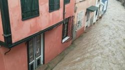 Ayvalık sokaklarını sel bastı