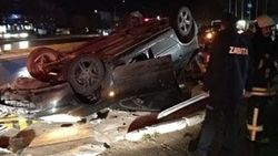 Denizli’de otomobil 150 metre sürüklenip takla attı
