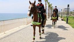 Konyaaltı sahilinde atlı polislerden devriye