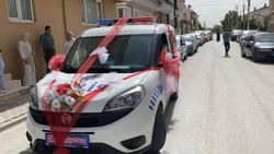 Afyonkarahisar'da gelin almaya devriye arabasıyla gitti