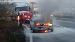 Tekirdağ'da seyir halindeki LPG’li otomobilde yangın 