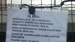 Çalınan bisikleti için anahtarıyla birlikte not bıraktı