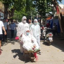 Bursa'da damada tulum giydirip el arabasıyla gezdirdiler