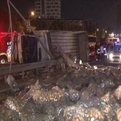 Kartal'da patates yüklü kamyon devrildi: 2 yaralı