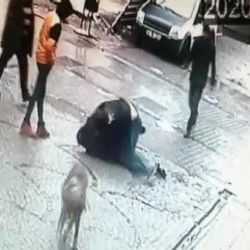 İki gencin sokak ortasında tekmeli yumruklu kavgası