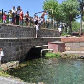 Diyarbakır'da tehlikeye rağmen süs havuzunda yüzdüler