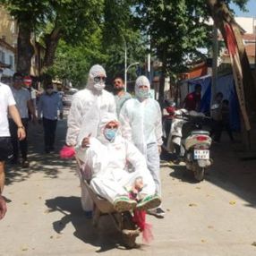 Bursa'da damada tulum giydirip el arabasıyla gezdirdiler