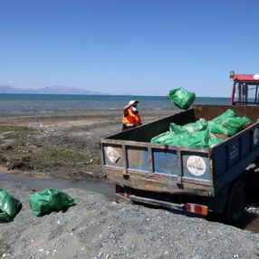 Van Gölü sahilinde 28 ton çöp toplandı