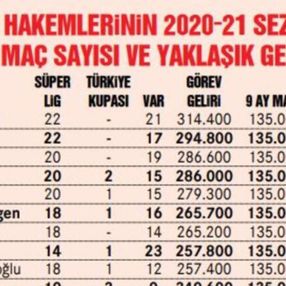 Hakemlerin yıllık kazançları açıklandı