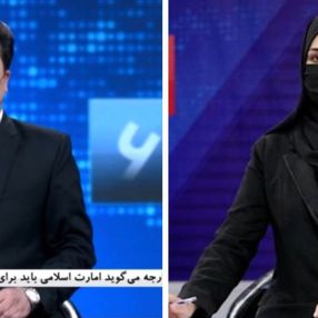 Afganistan'da erkek sunuculardan kadın meslektaşlarına maskeli destek