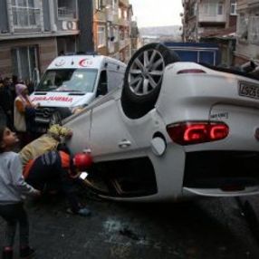 Otomobil yokuş aşağı giderken takla attı