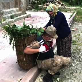 Artvin'de jandarma, yaşlı kadının yardımına koştu