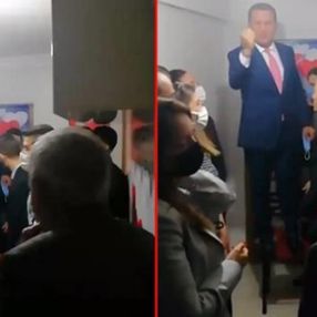 Mustafa Sarıgül sandalyenin üzerine çıkıp konuştu