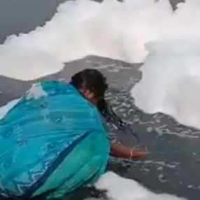 Hindistan'daki Yamuna Nehri zehirli köpükle kaplandı