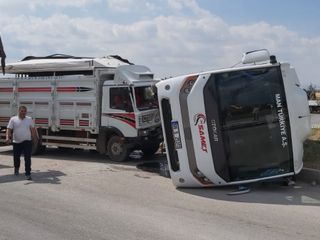 Ankara'da büyükbaş yüklü kamyonet ile servis minibüsü çarpıştı