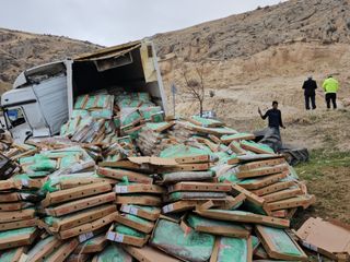 Bitlis'te tavuk yüklü tır kaza yaptı, koliler etrafa dağıldı
