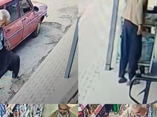 Mersin'de markete girerken çamurlu ayakkabılarını çıkartan adam