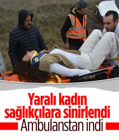 Edirne'de kazada yaralanan kadın ambulansı terk etti