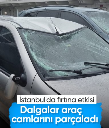 İstanbul'da fırtına etkisi: Arabalı vapurda dalgalar araçların camını kırdı
