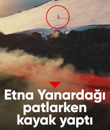 İtalya'da Etna Yanardağı patlarken kayak yaptı