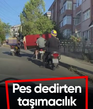 Karabük'te trafikte tehlikeli anlar: Motosikletle koltuk taşıdılar