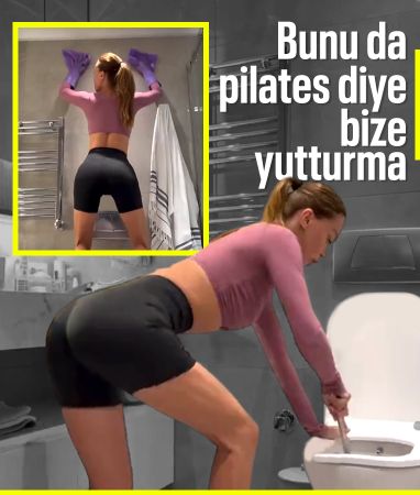 Ebru Şallı tuvalet temizlerken pilates yaptı