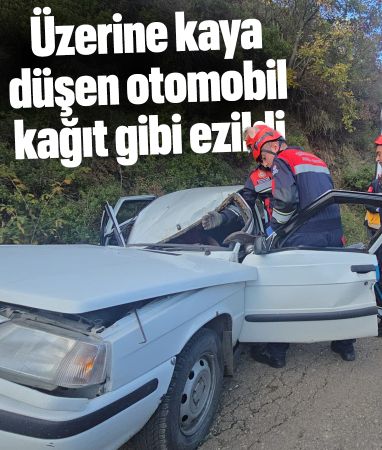 Trabzon'da üzerine kaya düşen araçta 5 kişi yaralandı