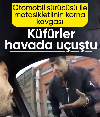 İstanbul'da otomobil sürücüsü ile motorcunun korna kavgası kamerada