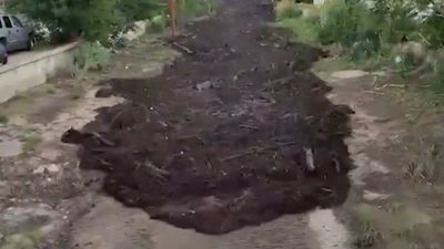 Arizona'da sel, enkazla birlikte yolu kapladı