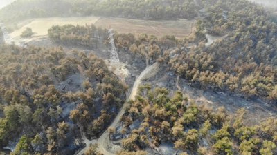 Çanakkale'deki yangında üçüncü gün: Havadan görüntülendi