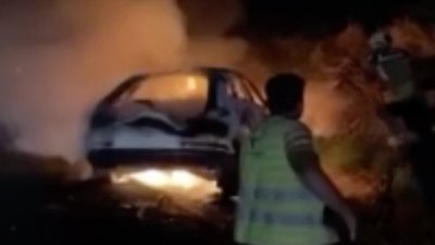 Ankara'da köpeğe çarpmamak için şarampole uçan otomobil patladı