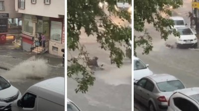 İstanbul Şişli'de sele kapılan kadın kamerada